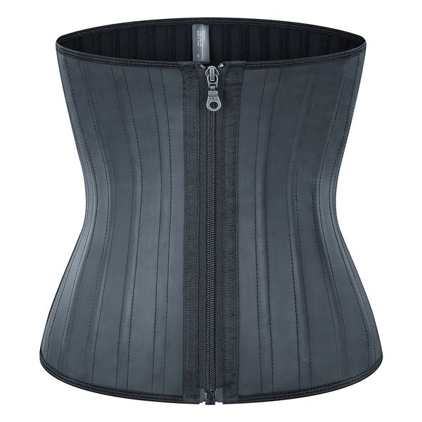 Corset látex brilhante nylon zíper 25 aço costela de borracha de borracha treinador de corpo corpo modelando cinta de emagrecimento cinta para as mulheres 210402