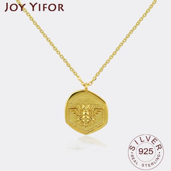 

chains 925 sterling silver cute bee shape necklace round shiny gold color long pendant necklaces gift for girl fine accessories