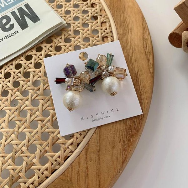 

dangle & chandelier 2021 arrival korean retro light luxury crystal flower pearl geometric women earrings for fashion jewelry, Silver