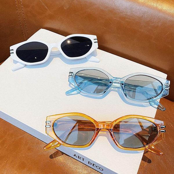 

sunglasses uv400 fashion oval round for women vintage blue tea eyewear men shades sun glasses 2021 designer gafas de sol, White;black