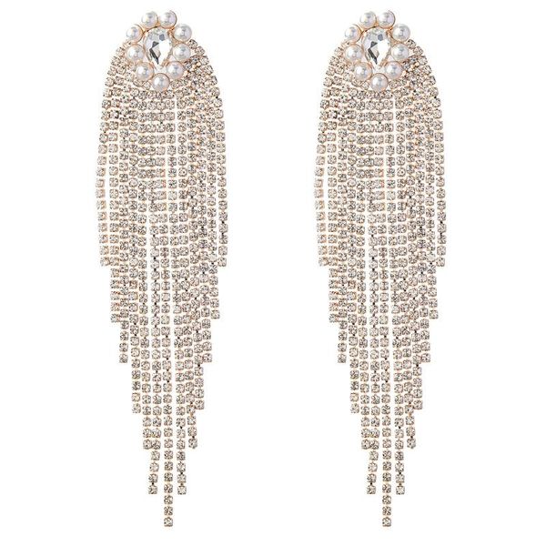 

dangle & chandelier vintage shiny rhinestone long tassel earrings for women fashion jewelry bridal wedding statement accessories, Silver