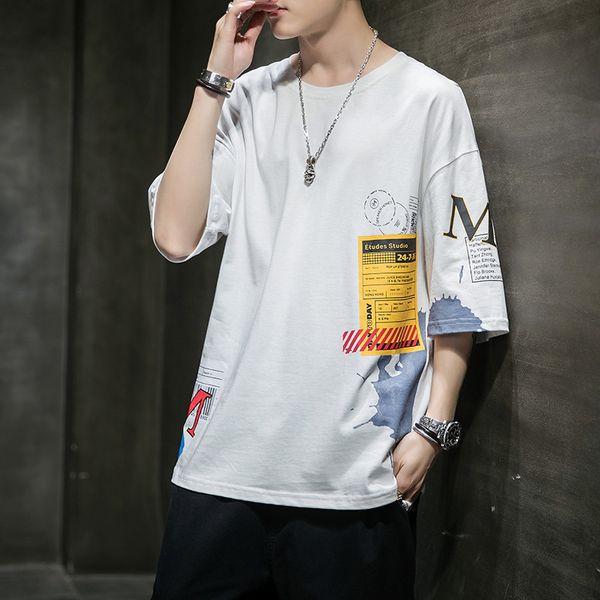 

luxury t-shirts short 2021 summer trend korean cotton t-shirt loose t-shirt half sleeve men's wear, Black