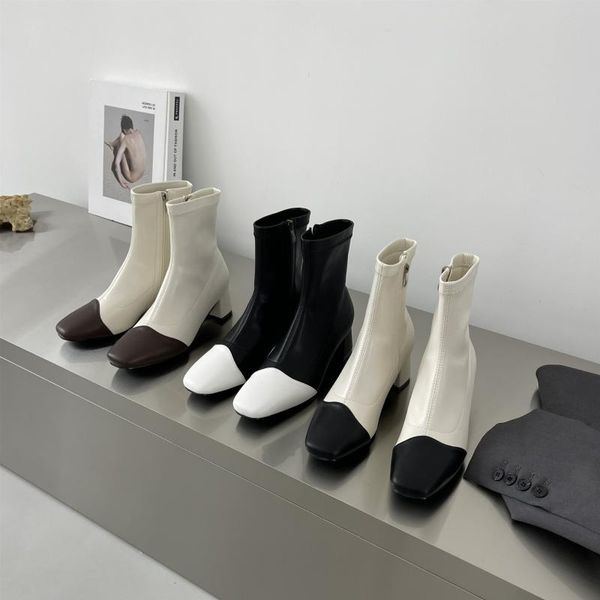 

boots women's leather shoes low rubber basic fabric rome hoof heels pu rain, Black