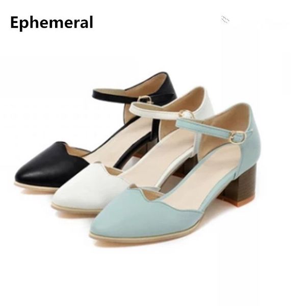 

dress shoes lady chinese big size 43 pointed toe soft leather office elegant sandals with buckle strap med high heels women pumps blue, Black
