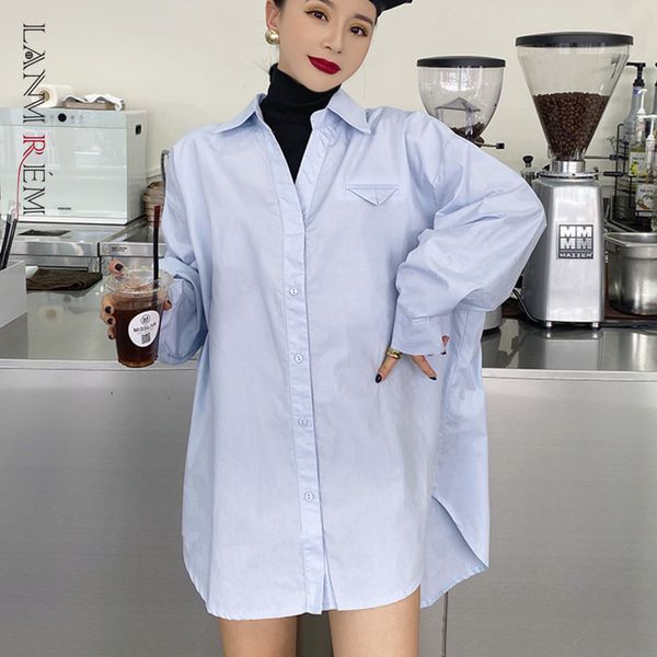 

spring autumn women pink shirts loose plus size blouse turn-down collar long sleeve female clothes 2a3535 210507, White