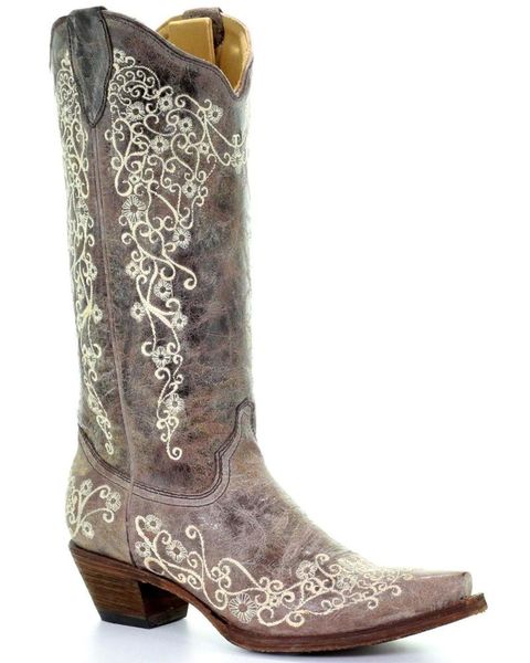 

boots corral brown crater with bone embroidery cowgirl - snip toe, Black