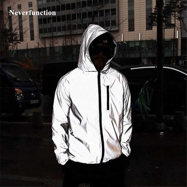 

plus size 4xl men spring autumn full reflective windbreaker waterproof jacket male high street hip hop loose hooded coats x0621, Black;brown