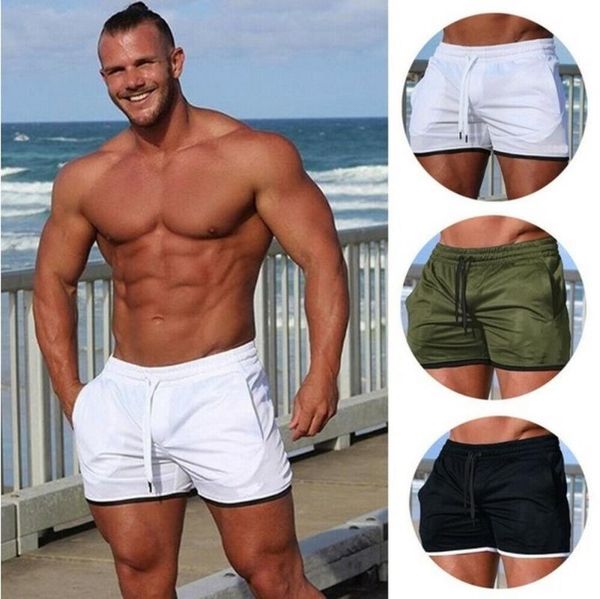 

men's shorts 2021 shorts, solid color cotton seaside sports fitness pants, youth mid-high waist beach men's pants, White;black