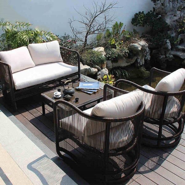 

camp furniture outdoor el cafe garden sofas sunscreen balcony courtyard patio leisure sofa waterproof home backyard rattan chair