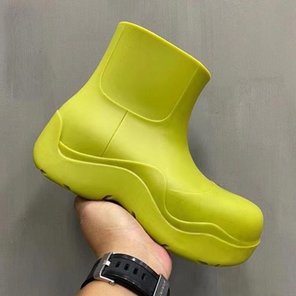 

luxury designer womens half boots shoes winter chunky med heels plain square toes shoe rainboots zip women mid calf booty wear resistant thi, Black