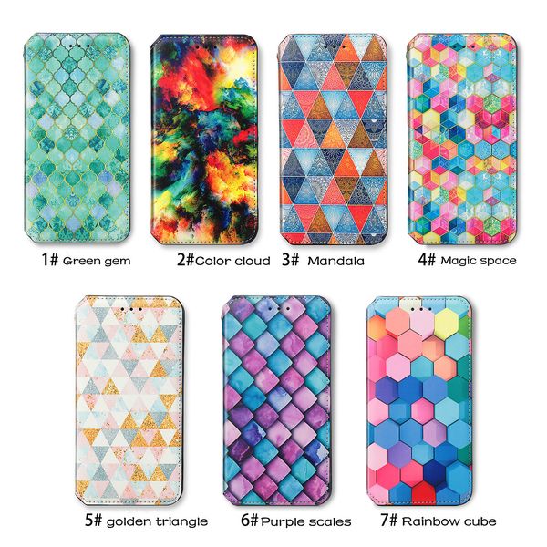 Colorful rhombus phones case For Samsung Galaxy S9 S10 S20 S21 FE Plus Ultra Note 20 10 Lite 9 TPU Leather Wallet Flip Colourful Painted Magnetic covers