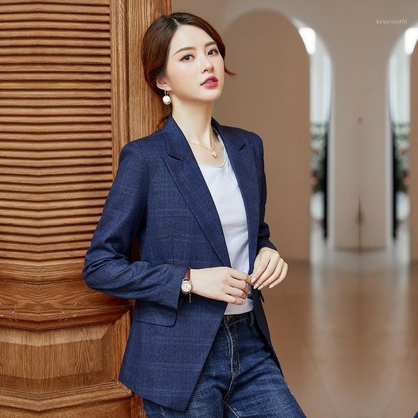

ladies suit autumn and winter fashion plaid one-piece temperament single buckle was thin versatile jacket women women's suits & blazers, White;black