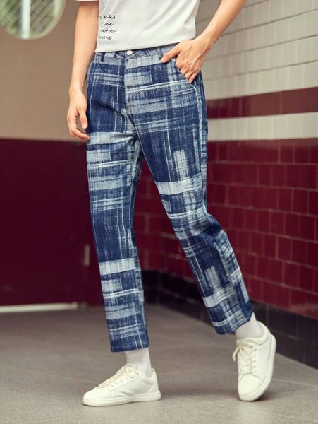 

men graphic pattern jeans o6bz#, Blue