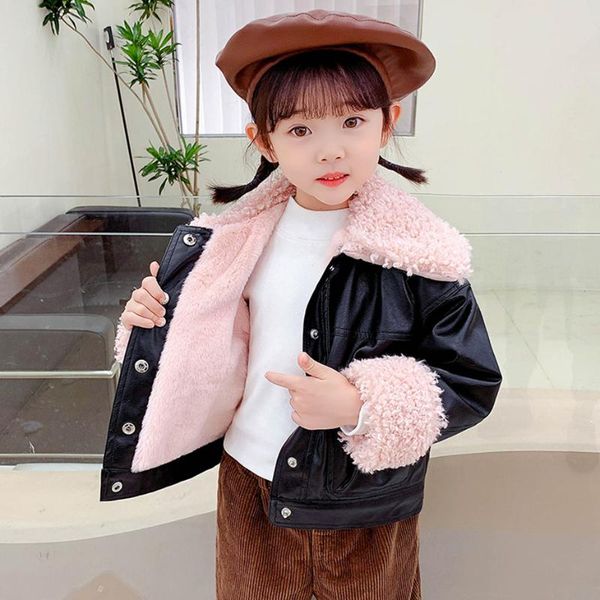 

jackets toddler girls leather jacket coat thick warm girl 2021 children's casual style clothes, Blue;gray