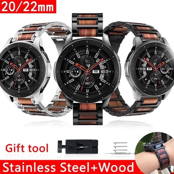 

watch bands watchband stainless steel wood for samsung 3 41mm 45mm 20mm 22mm huawei 2 wristband quick release strap, Black;brown