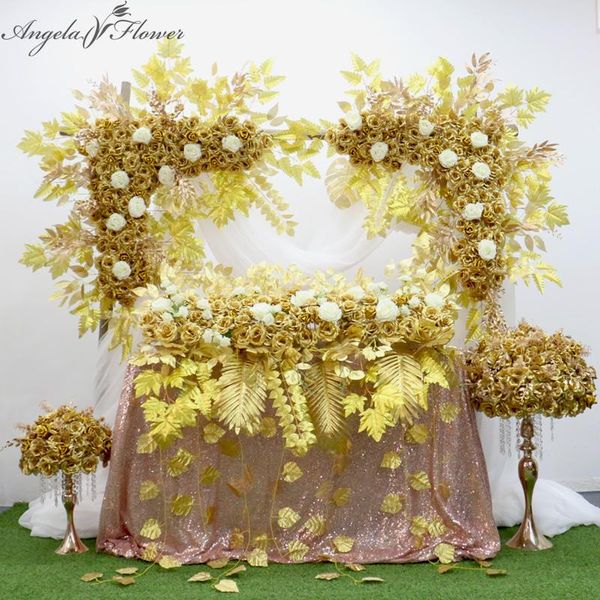 

decorative flowers & wreaths custom golden silver arch flower row table centerpiece artificial ball wedding props decor backdrop rose vine m