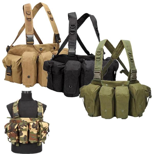 

chest rig vest molle tactical military army magazine pouch for outdoor cs paintball gear jackets hunting, Camo;black