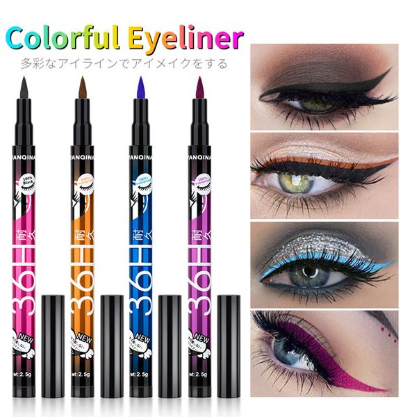 YANQINA Flüssiger Eyeliner, 2,5 g, schnell trocknender, wasserfester, nicht verschmierender Eyeliner-Stift in 4 Farben, Schwarz, Braun, Blau, Lila, 8607#