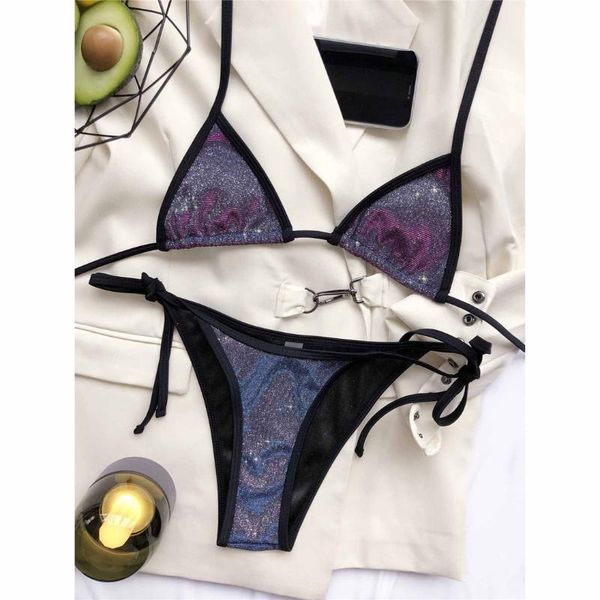 

women's swimwear glitter sparkling bikini women female swimsuit two-pieces set halter bather bathing suit swim lady k2874, White;black