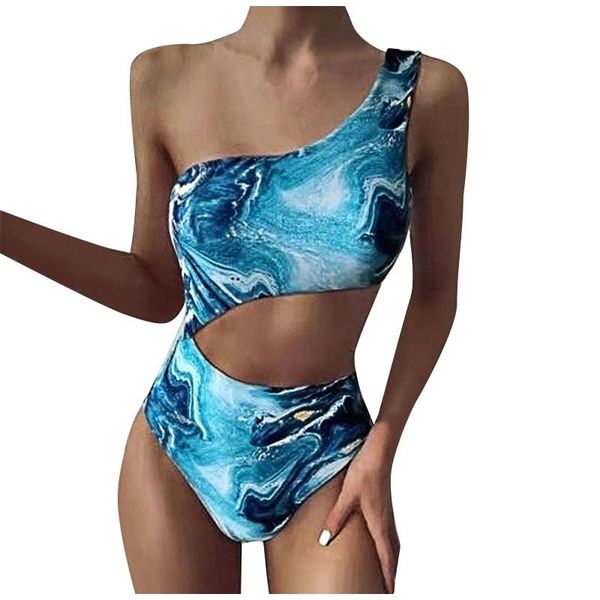 

women's swimwear swimsuit women bikini 2021 one shoulder push up tie-dye high waist bathing suit set, White;black