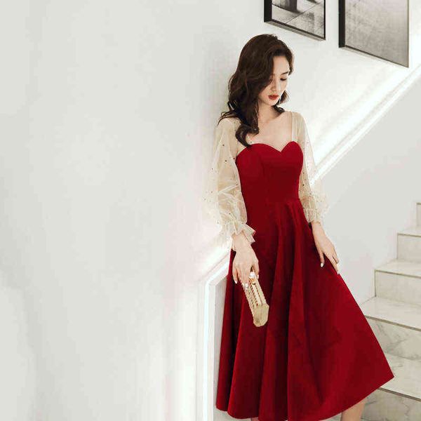

prom luxury boutique occasion dresses daily 2021 summer engagement small wine red bride toast female, Black