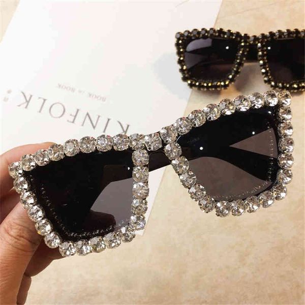 

luxury designer sunglasses oversized rhinestone frame square ladies diamond glasses brand designer fashion sun uv400 shades for women, White;black