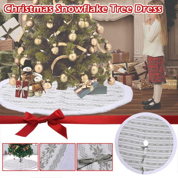 

christmas decorations decoration gray snowflake knitted tree dress 1.2m skirt base faux fur xmas floor mat home party decor