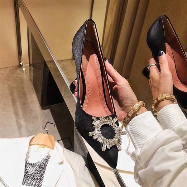 

high heel's crystal diamond buckle shoes pointed stiletto womens 211029, Black