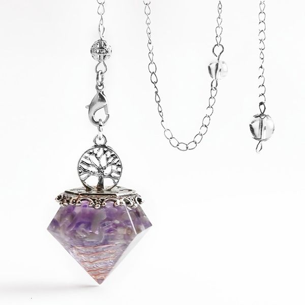 

crystal gravel resin shape life tree pendant aura divination jewelry, Silver