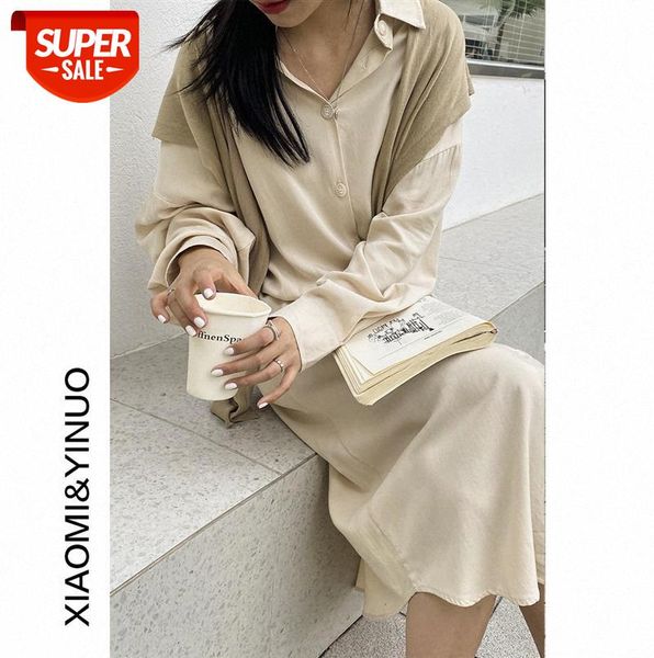 

[ou fan] 7894 dress korean style design loose mid-length long-sleeved shirt #m69z, Black;gray