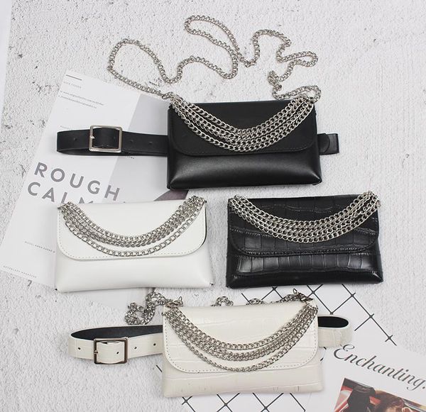 

belts women chains designer club bag summer 2021 pu crocodile patterns with phone pocket black white, Black;brown