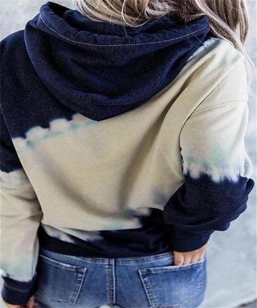 

women's t-shirt women fashion tie-dye print hoodie autumn long sleeve loose casual hooded t-shirts for ladies 2021, White