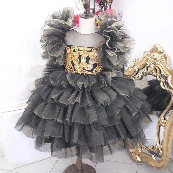

girl's dresses kids formal wear applique wedding party events beaded girls pageant tulle flower birthday christmas gown, Red;yellow