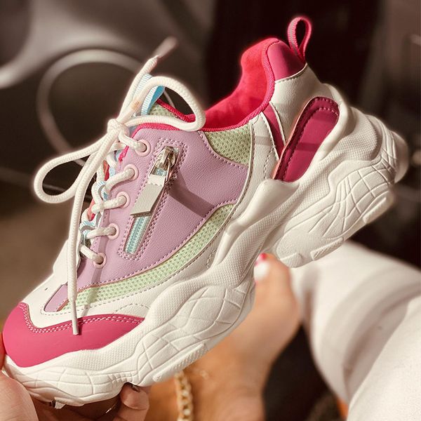 

women chunky sneakers female lace up platform vulcanized ladies zip breathable comfort flat woman casual walk shoes plus size