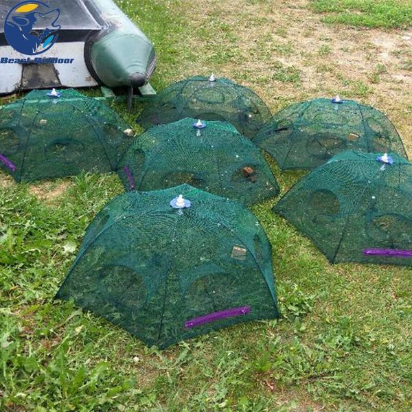 

fishing accessories folded portable 20 holes net network casting crayfish catcher shrimp minnow crab baits trap cages mesh fish nets china