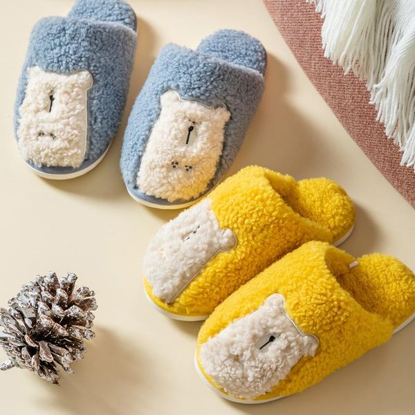 

autumn winter cotton slippers fur home warm thick bottom indoor flip flops ladies shoes house women cute fluffy, Black