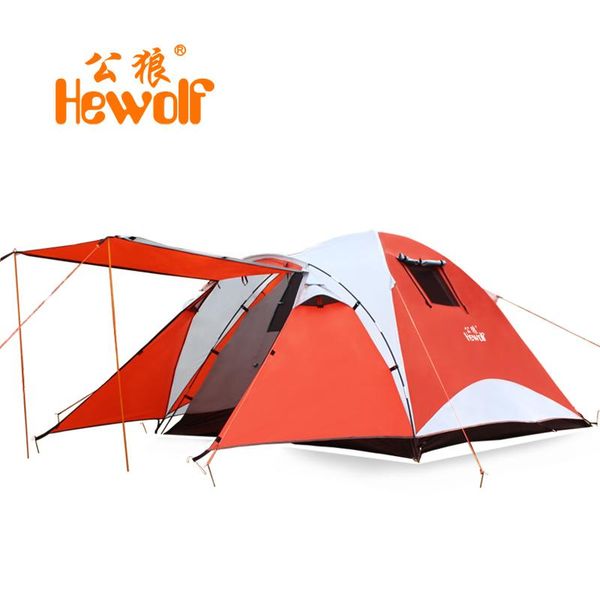 

hewolf 3-4 person double layer super strong waterproof hiking beach tent aluminum pole tents for outdoor and shelters