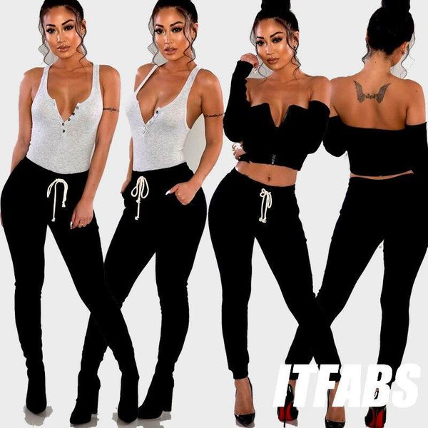 

women's pants & capris lady high waist slim fitness solid color black stretch sports trousers women casual pencil 2021, Black;white