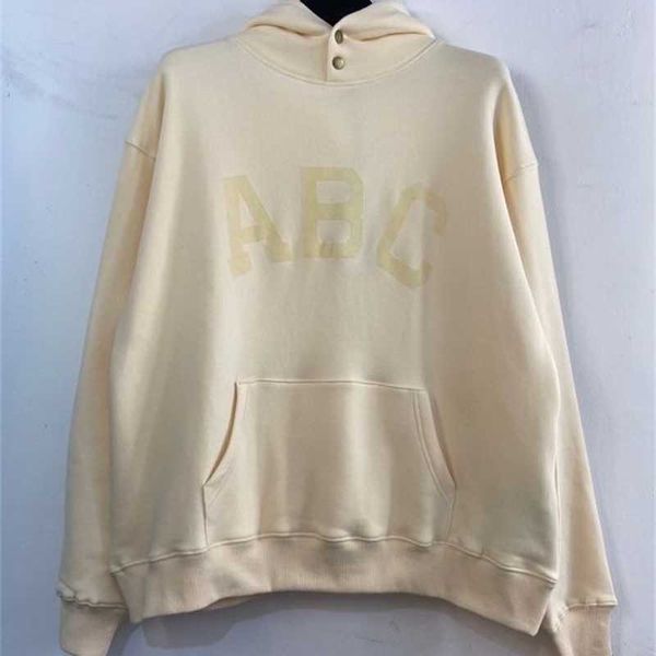 

Autumn and winter versatile sweater Plush Season 7 fog Hoodie ABC embroidery hip hop high street fashion brand coat, Khaki