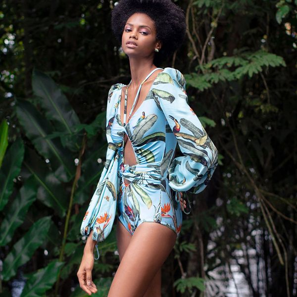 

long sleeve swimwear women 2021 new printed one piece swimsuit female plus size swimwear monokini bathing suit summer beach wearswimwear bat