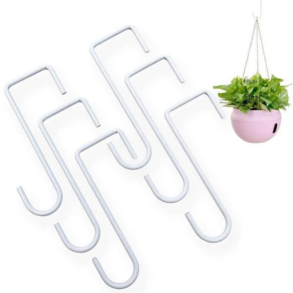 

6pcs white steel hangers indoor flower baskets outdoor fence gardening hooks & rails