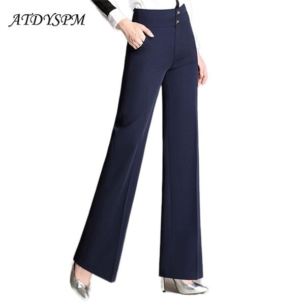 Mulheres Arrivel Cintura Alta Calças Longa Vintage Pants Legais Calças Elegante Escritório Lady Straight Negro Navy Terno 210915