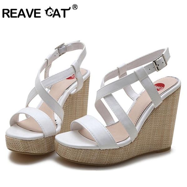 

sandals reave cat women's summer platform wedges cross-tied ankle strap thick heel shoes casual white black for woman si