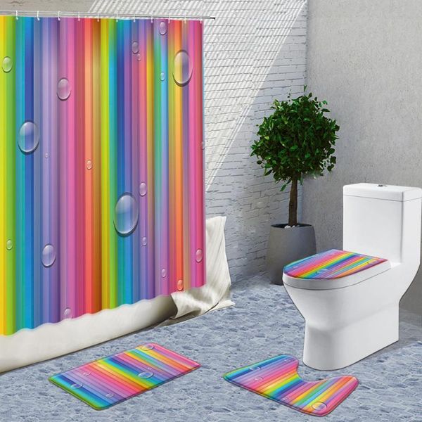 

shower curtains colorful geometric curtain fabric 4pcs set bathroom stitch rugs and non-slip flannel mats toilet cover