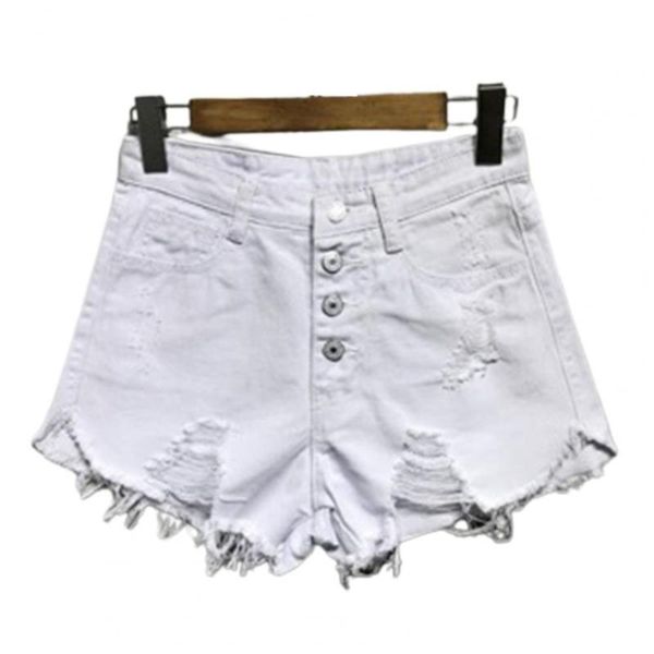 

women's shorts casual denim tassel loose all match high waist button placket ripped street wear summer 2021, White;black