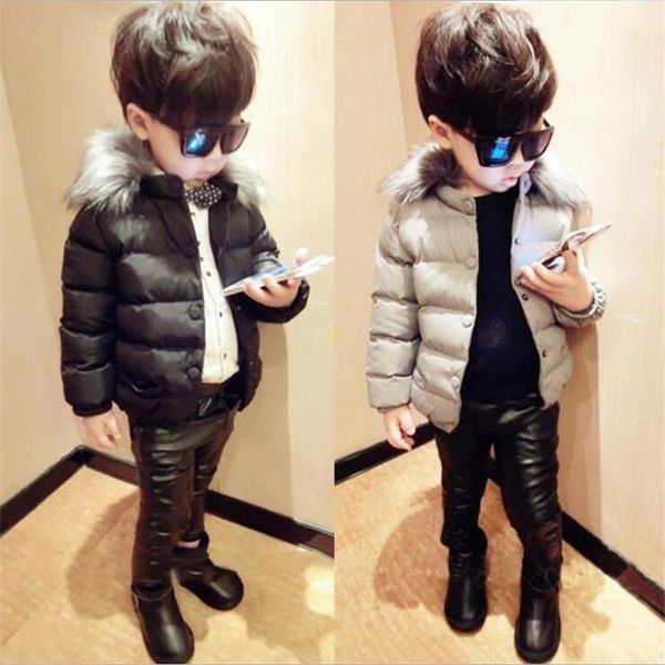 

coat baby boys winter jacket fashion thick removable fur collar hooded warm coats kids padded outwear clothes for girls, Blue;gray