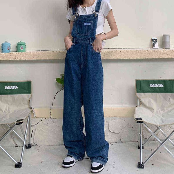 Denim Overall Frauen Grund Overalls Lose Gerade Casual High Street Büro Elegante Lange Stil Verkauf Blau Mode 211129