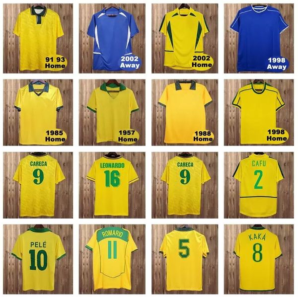 

1998 dunga retro home away mens soccer jersey 1994 romario pele football shirt 2000 national team ronaldinho rivaldo uniforms, Black;yellow