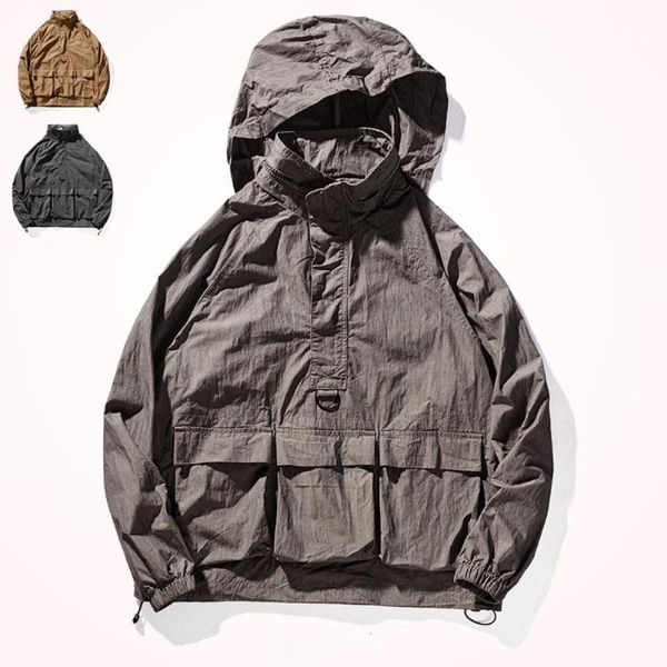 

men's jackets fall jacket loose men 's hooded work clothes outdoor windproof clothing casual multi-pocket military style coat fash, Black;brown