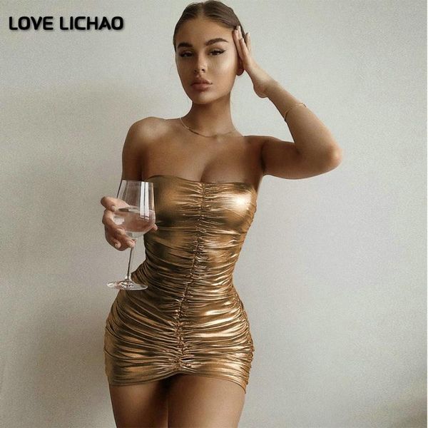 

women dress 2021 summer strapless pleated woman gold backless mini ladies party night bodycon casual dresses, Black;gray